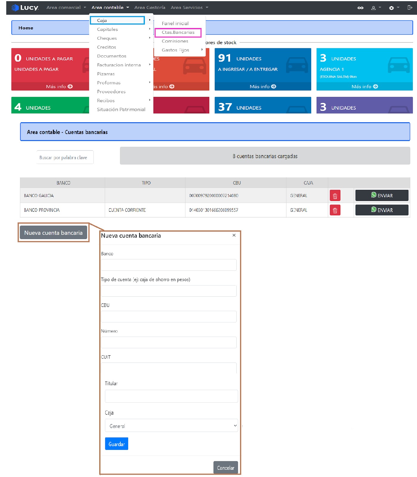 Caja > Cuentas Bancarias