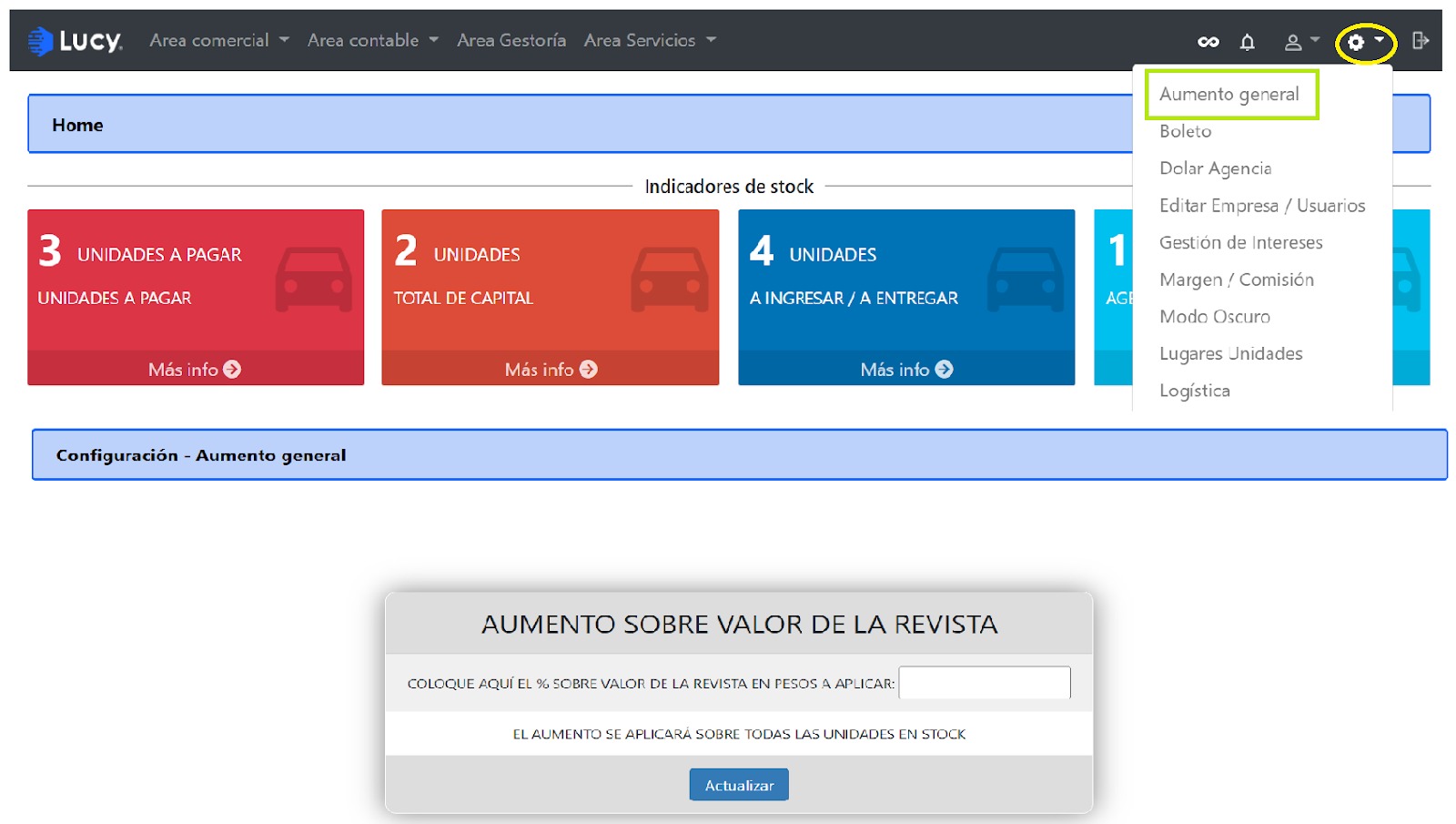 Configuración > Aumento General