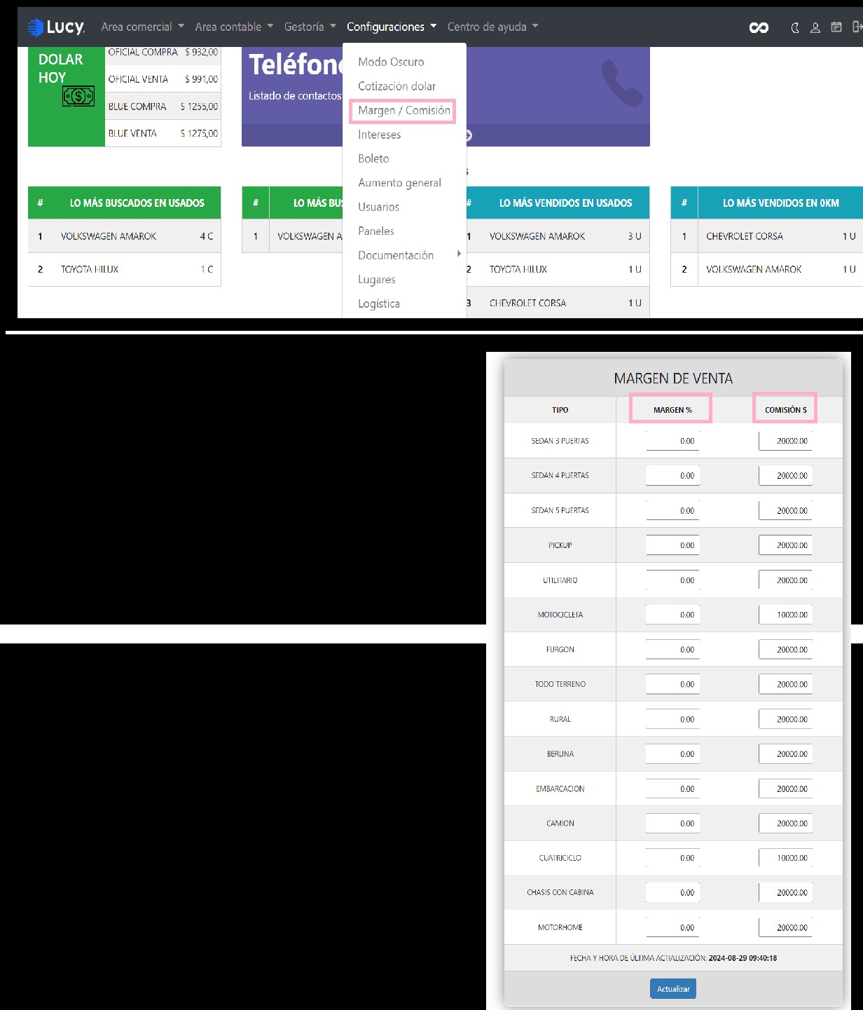 Configuración > Margen