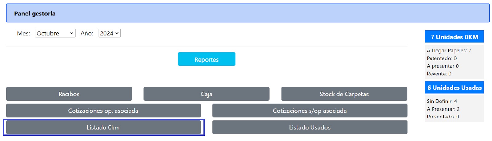 Gestoría > Listado de 0KM