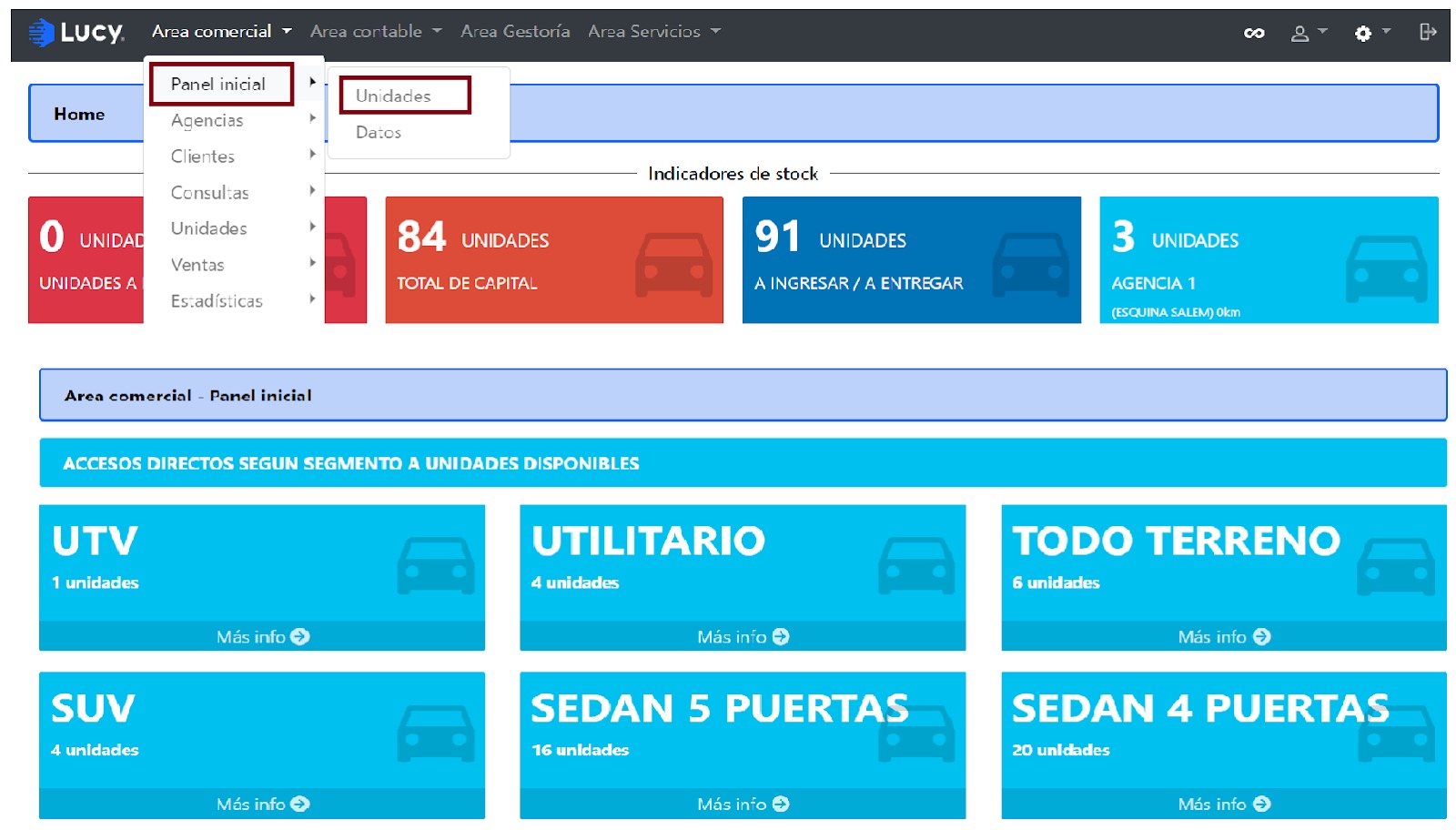 Panel Inicial > Unidades